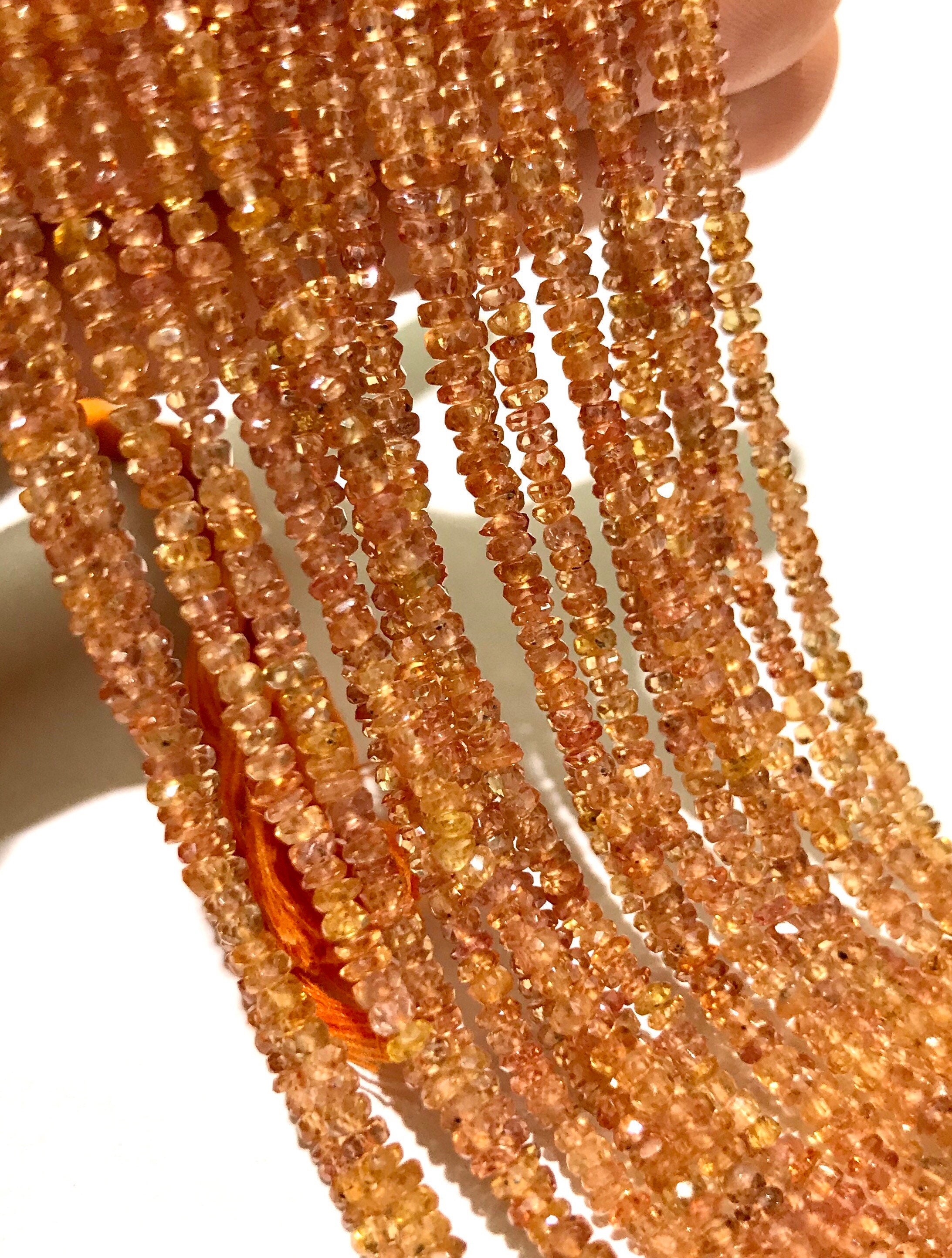 Peach Sapphire Orange Sapphire Songea Sapphire Full 16 Inch Bead Strand Faceted Rondelle