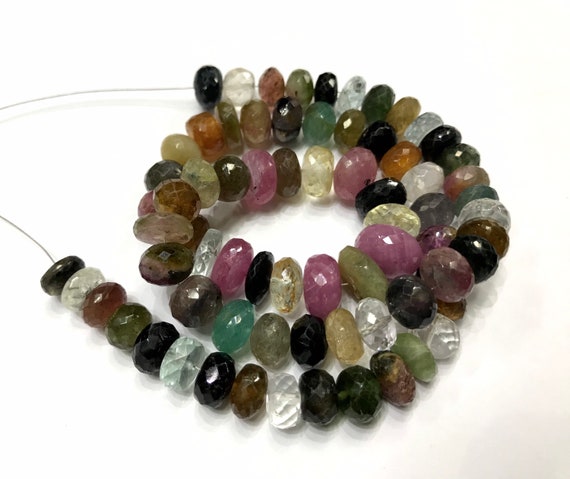 AFGHANI TOURMALINE Multi Faceted Rondelle Beads.9*11mm Rondelle Shape 18” Multi Tourmaline Gemstone Beads.Natural AfghanTourmaline Strand.