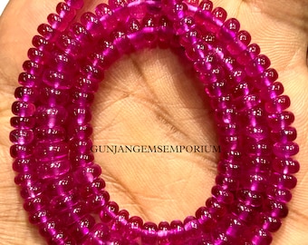 Tão raro~~AAA+ Contas de rondelle lisas de espinélio rosa escuro Contas de pedra preciosa de espinélio suave de rondelles de espinélio rosa escuro 4-6 mm Colar de contas de safira de 16”