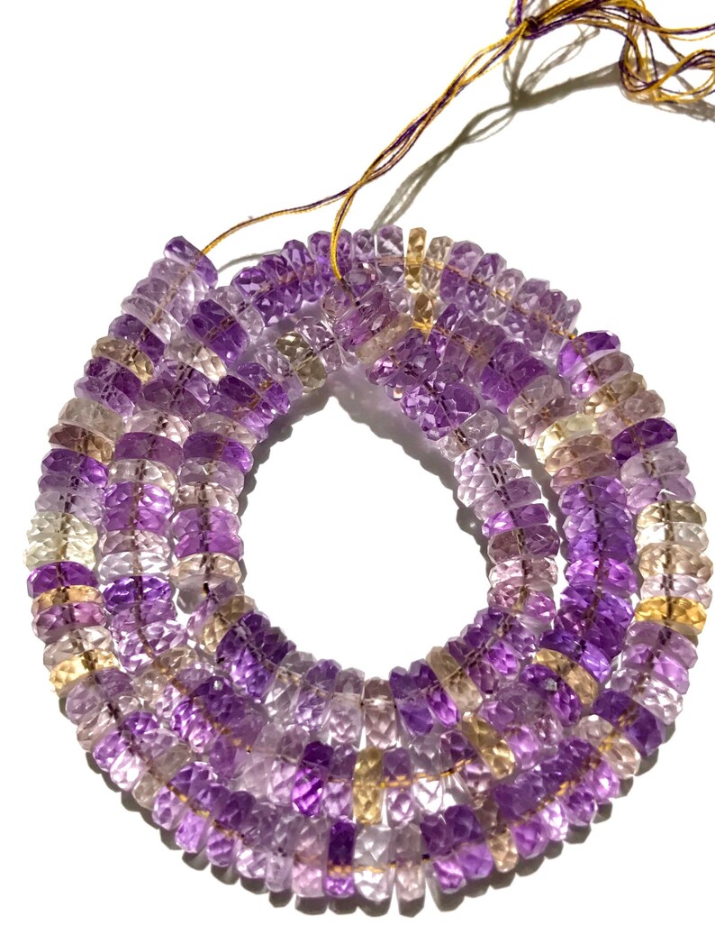 SparklingAAA Ametrine Faceted Wheel Shape Beads Natural 5-7mm Ametrine Tyre Shape Beads Ametrine Flat Rondelles Ametrine Gemstone Beads image 9