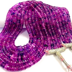 Gorgeous~AAAA++ Pinkish Purple Sapphire 5 Layer Beaded Necklace Unique Pink Sapphire Faceted Tyre Beads Genuine Pink Sapphire Gemstone Beads