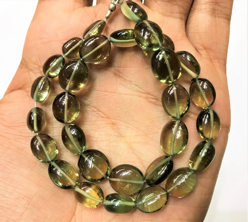 8*10MM Magneficent Green Hydro Quartz Smooth BeadsGreen Hydro Quartz Oval Shape Gemstone Beads.8-10MM 12\u201d Elegant Green Hydro STRAND