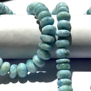 AAA+ Blue Larimar Smooth Rondelle Beads 8mm-9mm Larimar Rondelle Beads 18” Natural Larimar Smooth Rondelles Larimar Gemstone Beads Larimar