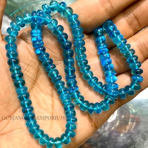 AAA+ Quality~~Blueish~Green Apatite Smooth Beads Natural Neon Blue Apatite Gemstone Beads Neon Apatite Smooth Rondelle Beads Jewelry Making