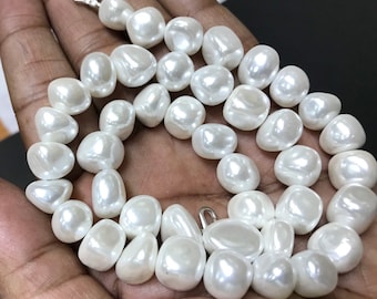 18”Pearl White Nuggets Shape Beads Smooth AAA+ Quality Pearl 10*13 mmW//Beads.Nuggets Shape Amazingly Manufactured White Pearl nuggets