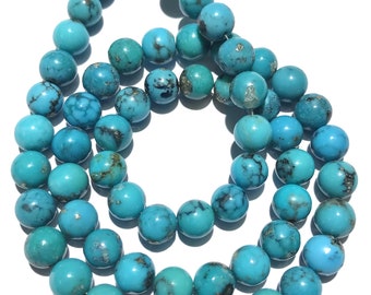 Natural Turquoise 6mm-8mm Smooth Round Beads Blue Arizona Turquoise Smooth Balls 18” Mined Turquoise Smooth Beads Turquoise Gemstone Beads