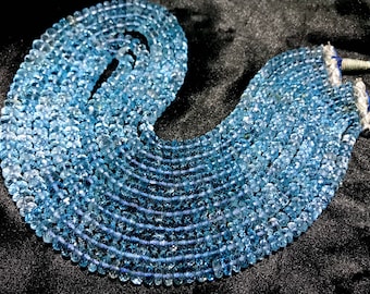 Sparkling~AAA++ Natural Blue Topaz Faceted Rondelle Beads Blue Topaz 6-7MM Rondelles Blue Topaz 1 Strands Necklace Rare Sky Blue Topaz Beads