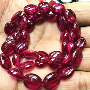 AAAA+ Super Quality~~Ruby Corundum Smooth Beads Ruby Smooth Beads Ruby Smooth Oval Shape Beads Red Ruby Corundum Smooth Oval Beaded Necklace