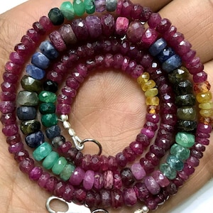 Natural Multi Color Sapphire Faceted Rondelle Beads/4*6mm 18&quot; Multi Color Sapphire Gemstone Beads/ Ready To Wear Necklace/Sapphire Rondelles
