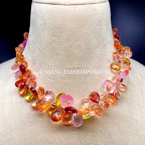 So Colorful~~Padparadscha Sapphire Briolettes AAA+ Very Rare Peach Sapphire Faceted Peardrops Beads Faceted Sapphire Almond Shape Gemstone