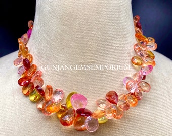 So Colorful~~Padparadscha Sapphire Briolettes AAA+ Very Rare Peach Sapphire Faceted Peardrops Beads Faceted Sapphire Almond Shape Gemstone