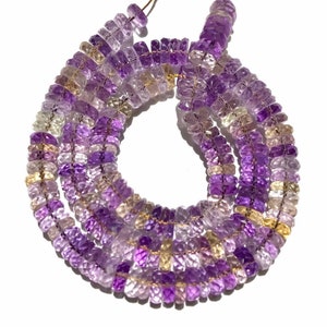 SparklingAAA Ametrine Faceted Wheel Shape Beads Natural 5-7mm Ametrine Tyre Shape Beads Ametrine Flat Rondelles Ametrine Gemstone Beads image 1