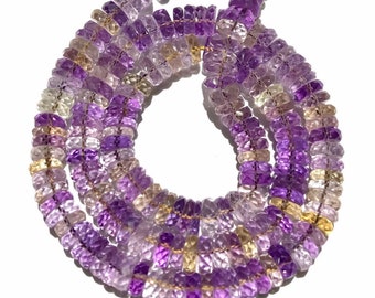 Sparkling~AAA+ Ametrine Faceted Wheel Shape Beads Natural 5-7mm Ametrine Tyre Shape Beads Ametrine Flat Rondelles Ametrine Gemstone Beads