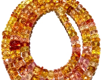 Sparkling~~AAAA++ Padparadscha Sapphire Faceted Rondelle Beads Pink Sapphire Gemstone Beads Orange Sapphire Beads Yellow Sapphire Rondelles