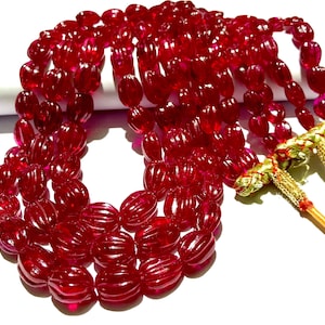 Extremely Gorgeous~~AAAA++ Quality~Ruby Carved Nuggets Beads 3 Layer Necklace Blood Red Ruby Gemstone Beads Jewellery Dark Ruby Carved Beads