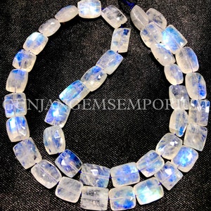 Popular~~Blue Fire~AAA+ White Rainbow Moonstone Faceted Beads Natural Rainbow Beads Rectangle Shape Beads White Rainbow Faceted Chicklettes