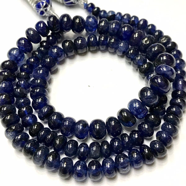 Purest Form BLUE SAPPHIRE Smooth Gemstone Necklace/Natural 18” 6-8mmWidth Blue Sapphire Smooth Rondelles/With Traditional Chord/Certified
