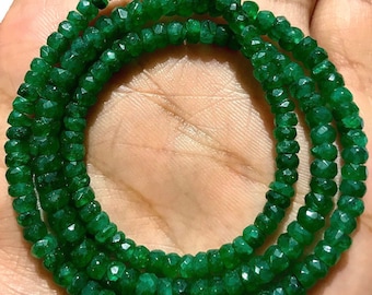 Natural Zambian Emerald Faceted Beads 4/5/6mm Emerald Beryl Rondelle Beads Green Emerald 18” Beads Emerald Gemstone Beads Wholesale Emeralds