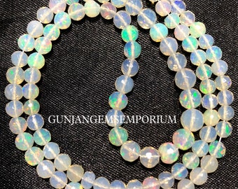 AAA++ White Ethiopian Opal Faceted Round Beads Faceted Opal Rounds White Opal Gemstone Beads 4.5-6mm Genuine Opal Beads 17” Beaded Necklace