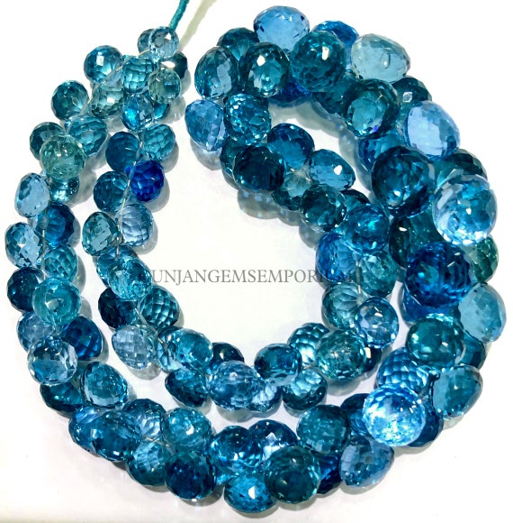 Perles Topaze London Blue Rondelles 7-10mm - Collier 15 Pouces, Argent 925, Inde, Neuf Sans Emballage