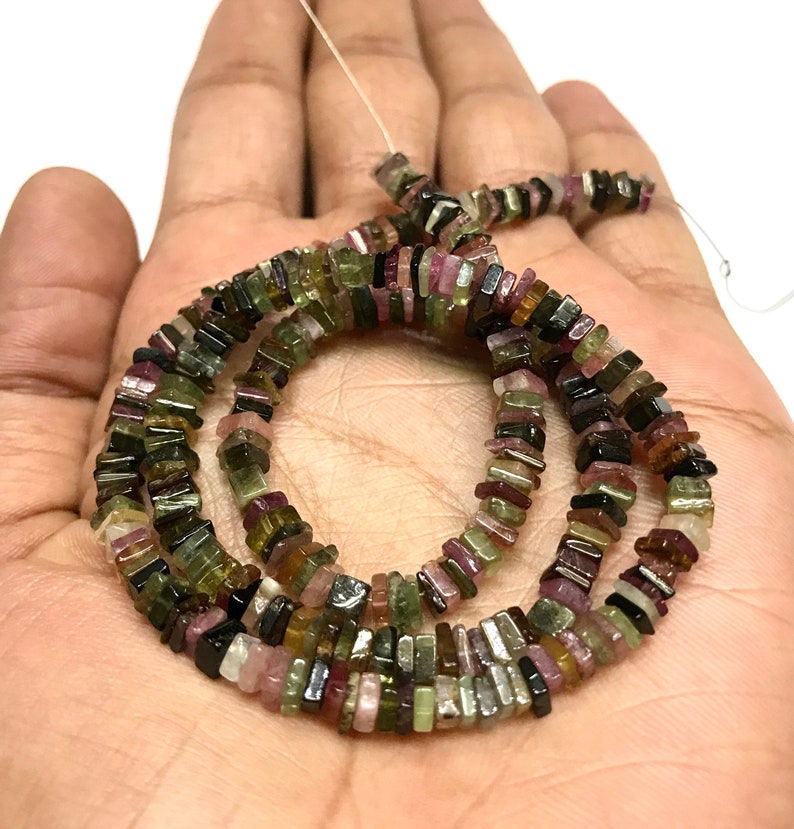 Flat Cube Chips Of MULTI TOURMALINE Smooth Beads6mm Cube Chips Shape 18\u201d Tourmaline Gemstone Beads.New Arrival Exceptional Tourmaline Gems
