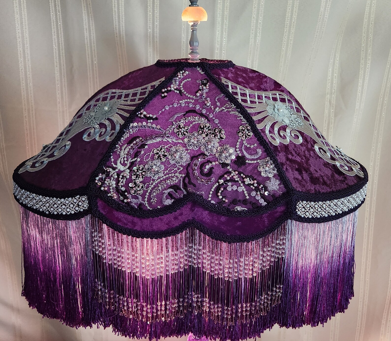 Large Vintage Victorian Table Lamp W Incredible Handmade Shade - Etsy