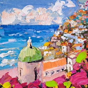 Positano Painting Amalfi Coast Original Art Italy Impasto Oil Painting Seascape Artwork