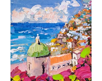 Positano Painting Amalfi Coast Original Art Italy Impasto Oil Painting Seascape Artwork