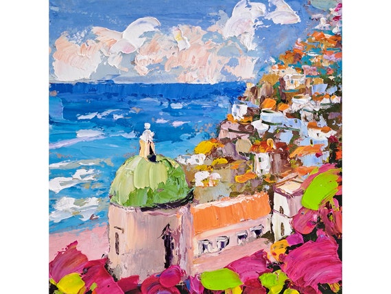 Positano Painting Amalfi Coast Original Art Italy Impasto Oil Painting Seascape Artwork