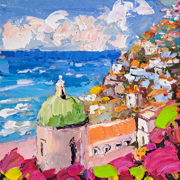 Positano Painting Amalfi Coast Original Art Italy Impasto Oil Painting Seascape Artwork