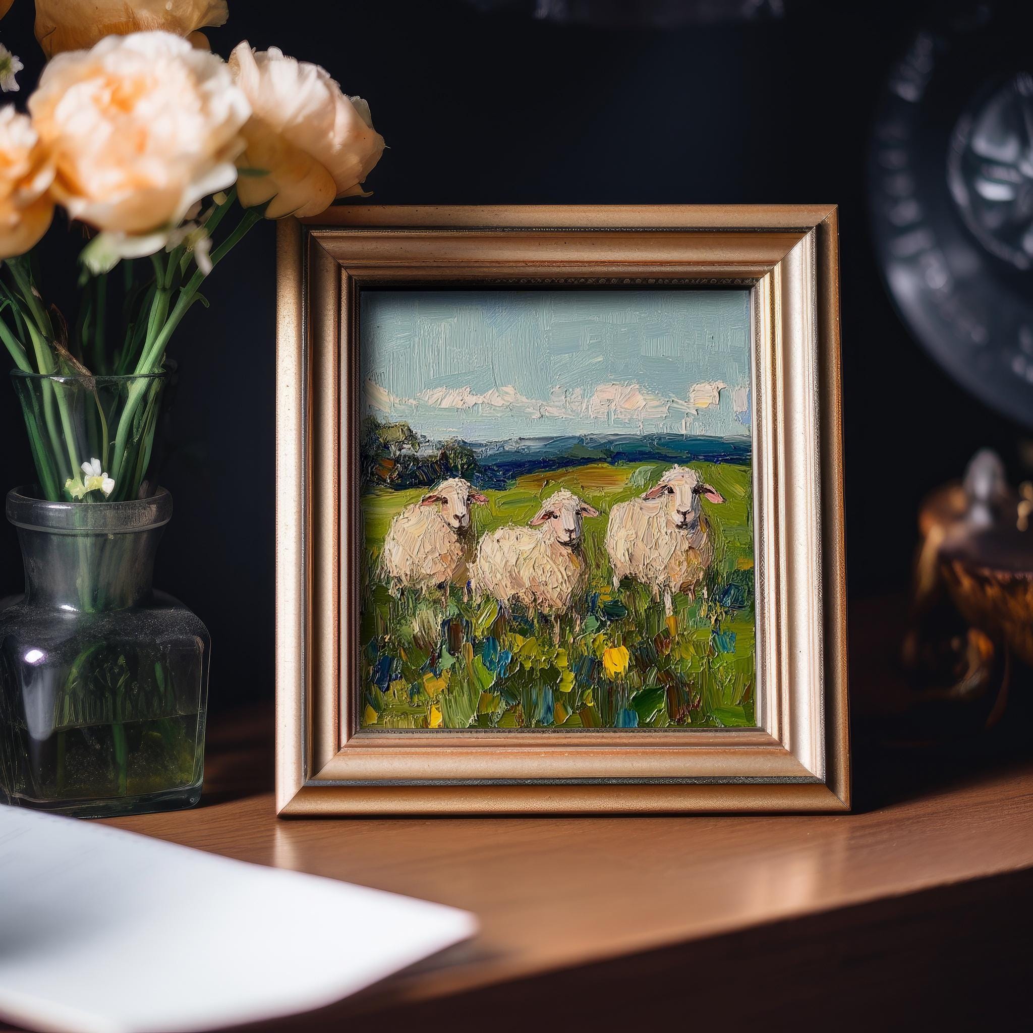 Sheep Grazing Painting Irish Sheep Original Art Ireland Landscape Oil ...
