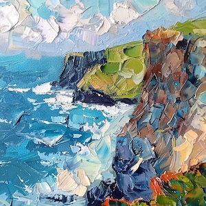 Cliffs Of Moher Painting Ireland Oil Painting Irish Coastal Original Art Abstract Seascape Impasto Artwork Irish Wall Decor