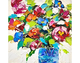 Peony Impasto Painting Floral Original Art Peonies Oil Painting Flowers Wall Art 6''x6''