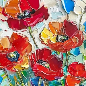 Red Poppies Oil Painting Wildflowers Original Art Abstract Flowers Impasto Artwork Floral Wall Art Home Decor by PaintingGiftsArt