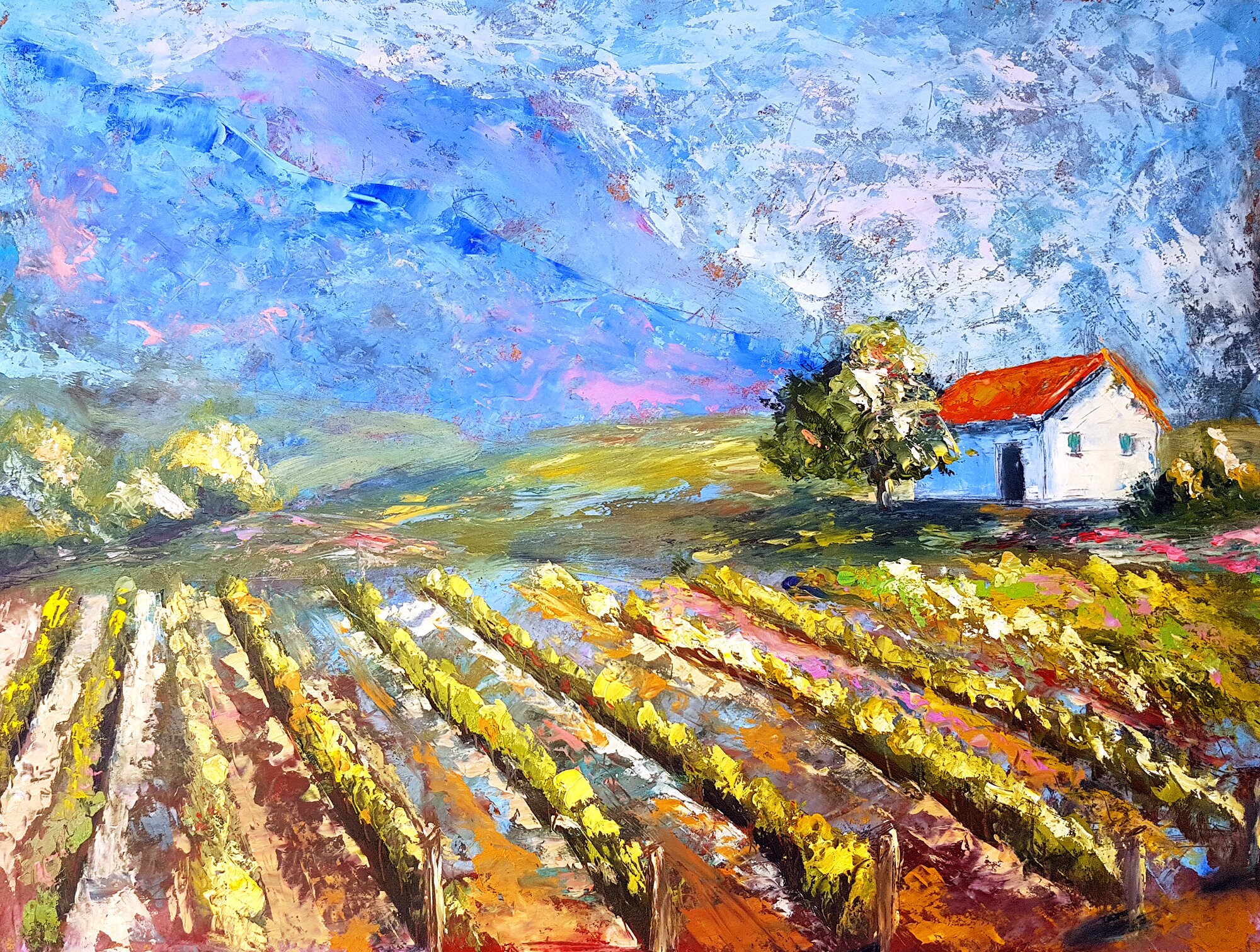 Vineyard Painting Sonoma Original Art California Mountain Etsy