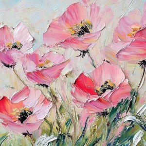 Pink Poppies Painting Floral Wall Art Poppy Oil Painting Wildflowers Original Art Impasto Flowers Art by PaintingGiftsArt
