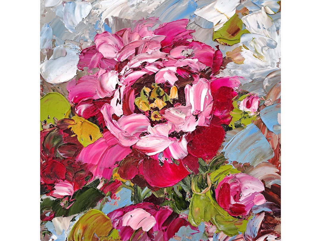 Peony Painting Impasto Original Art Floral Oil Painting - Etsy