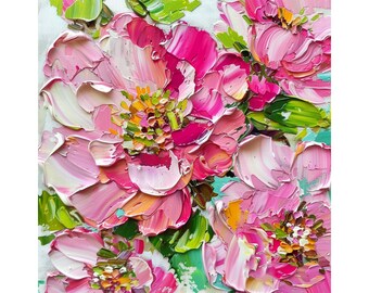 Peonies Painting Flowers Blossoms Artwork Flowers Impasto Original Art Small Painting of Flowers by PaintingGiftsArt