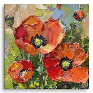 Poppy Painting Poppies Flower Original Art Floral Impasto Painting Meadow Artwork