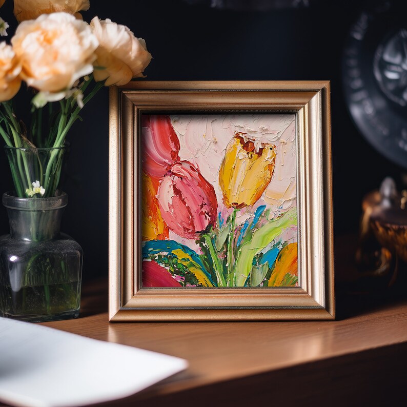 Tulip Oil Painting Floral Original Art Tulips Painting Impasto Modern ...