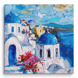 Santorini Painting Bougainvillea Original Art Greek Island Landscape Impasto Oil Painting Greece Seaside Artwork Coastal Wall Art