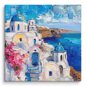 Santorini Painting Greek Island Original Art Greece Impasto Oil Painting Seaside Artwork Coastal Wall Art