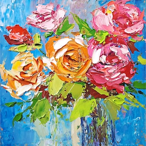 Rose Impasto Painting Floral Original Art 6x6 inches Flowers Impasto Oil Painting Small Artwork by PaintingGiftsArt