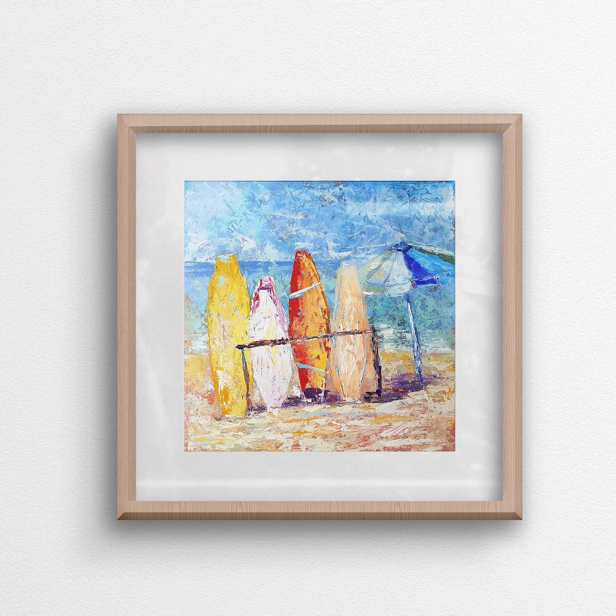 Surfboard Painting Surf Original Art Malibu Beach Umbrella Etsy