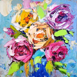 Rose Painting Floral Original Art Roses Impasto Oil Painting Flowers Artwork 6x6 inches by PaintingGiftsArt