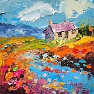 Scotland Painting Farm Original Art Glen Coe Impasto Oil Painting Scottish Landscape Small Artwork 6x6 inches