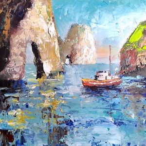 Capri Painting Italian Seascape Original Art Italy Landscape Impasto Oil Painting Amalfi Coast Small Wall Art