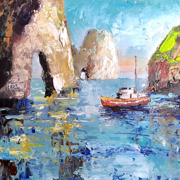 Capri Painting Italian Seascape Original Art Italy Landscape Impasto Oil Painting Amalfi Coast Small Wall Art