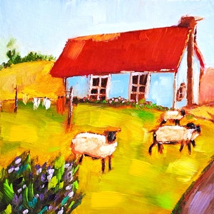 Ireland Painting Sheep Original Art Irish Landscape Oil Painting Farm Small Artwork