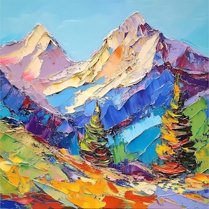 Rocky Mountains Impasto Painting On Canvas Colorado Mountains Impasto Art Pine Trees Wall Art by PaintingGiftsArt